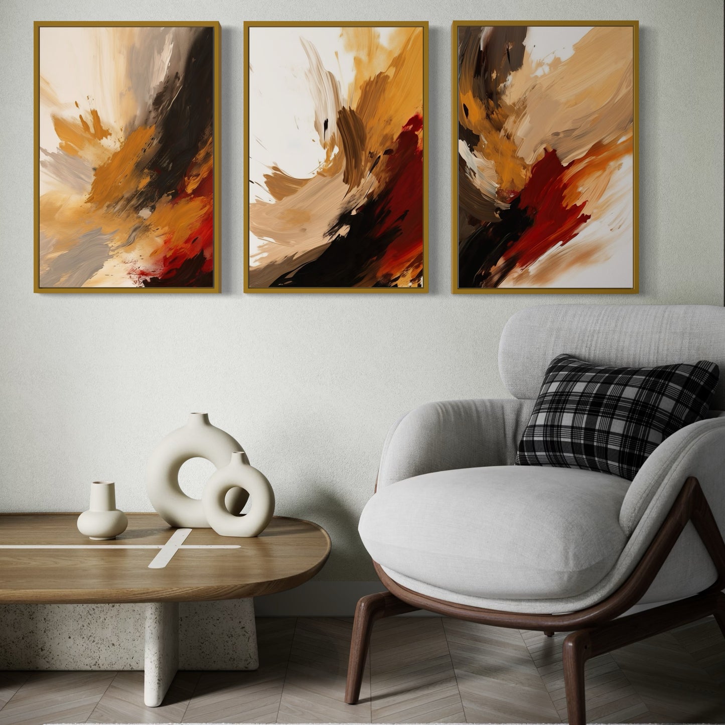 Set Of 3 French Velvet Canvas - Autumn Blaze