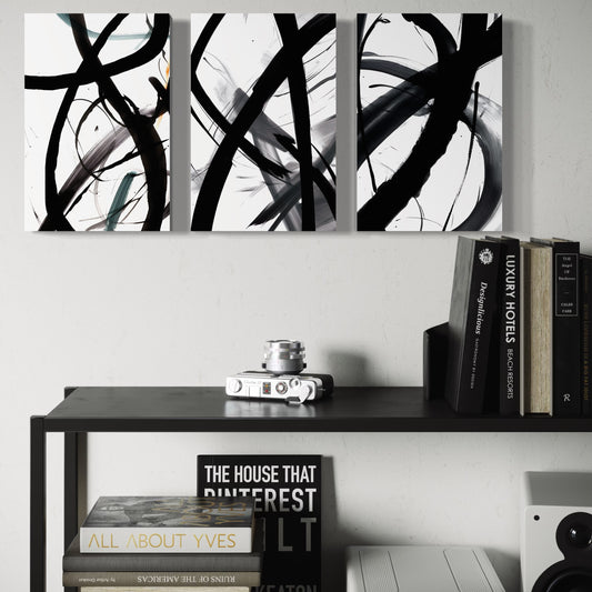 Set Of 3 French Velvet Canvas - Midnight Motion