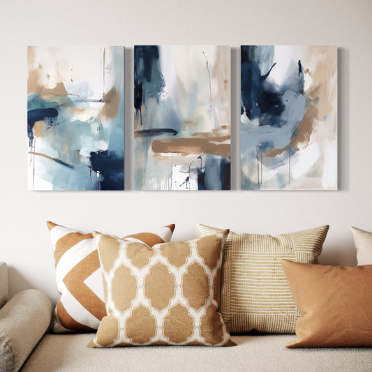 Set Of 3 French Velvet Canvas - Oceans Embrace