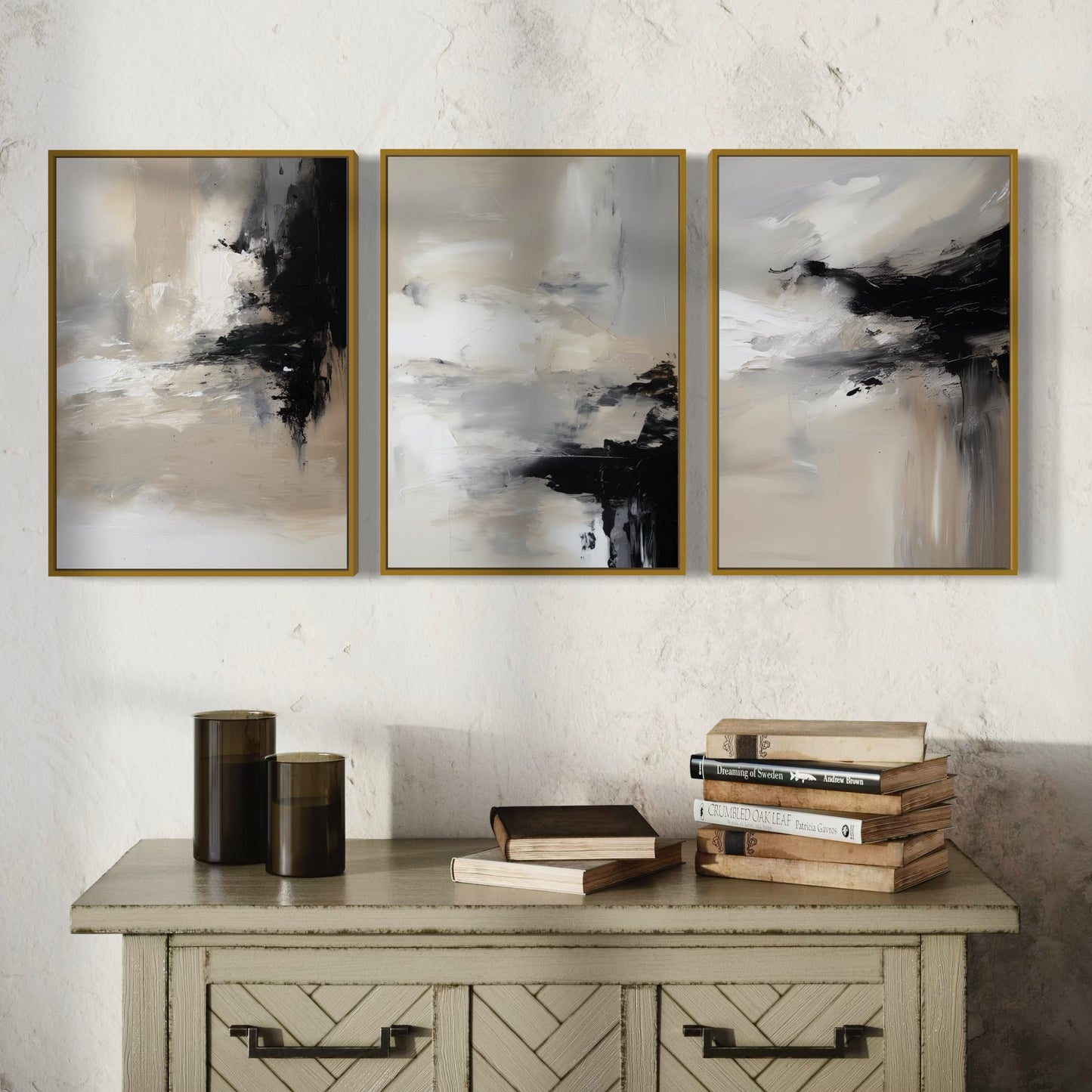 Set Of 3 French Velvet Canvas - Tranquil Drift
