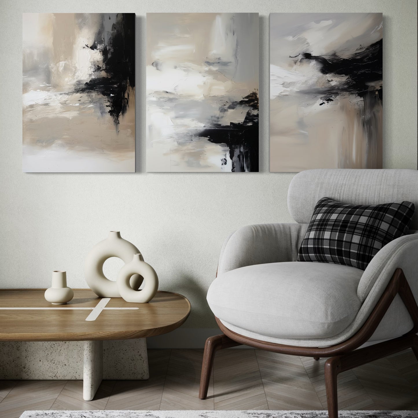 Set Of 3 French Velvet Canvas - Tranquil Drift