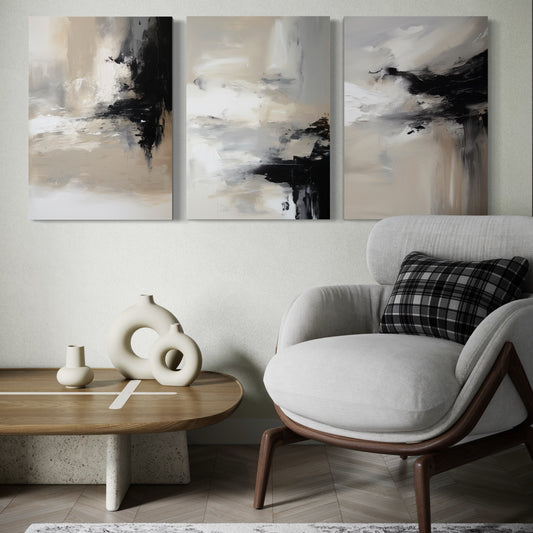 Set Of 3 French Velvet Canvas - Tranquil Drift