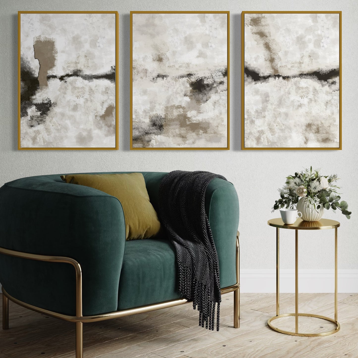 Set Of 3 French Velvet Canvas - Silver Clouds