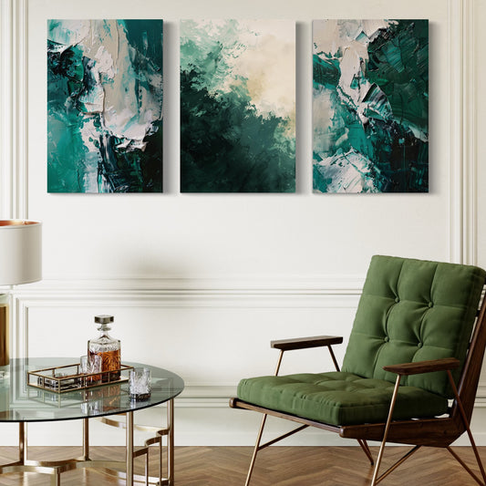 Set Of 3 French Velvet Canvas - Emerald Whispers