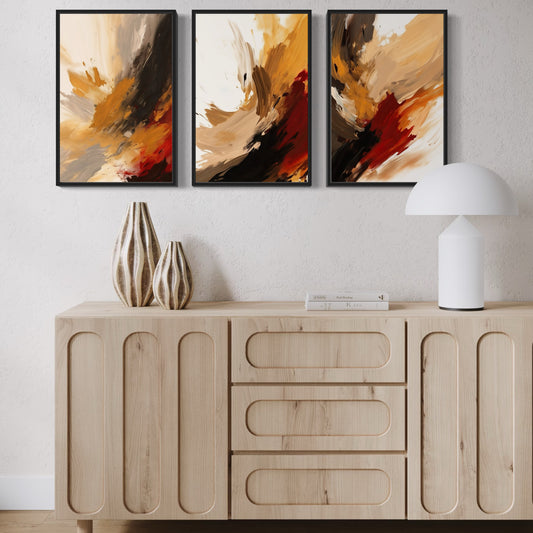 Set Of 3 French Velvet Canvas - Autumn Blaze