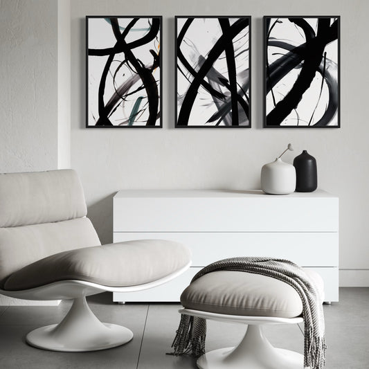 Set Of 3 French Velvet Canvas - Midnight Motion