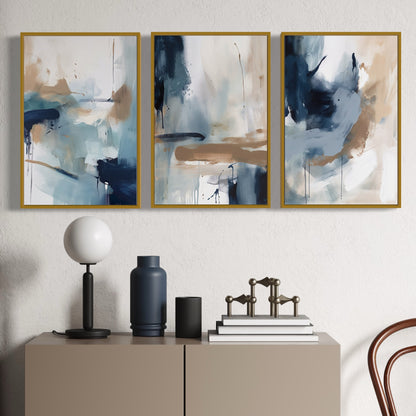 Set Of 3 French Velvet Canvas - Oceans Embrace