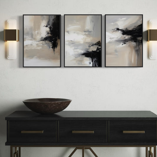 Set Of 3 French Velvet Canvas - Tranquil Drift
