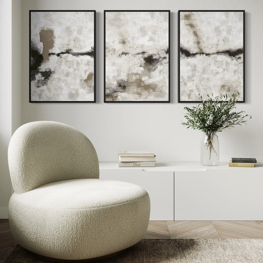 Set Of 3 French Velvet Canvas - Silver Clouds