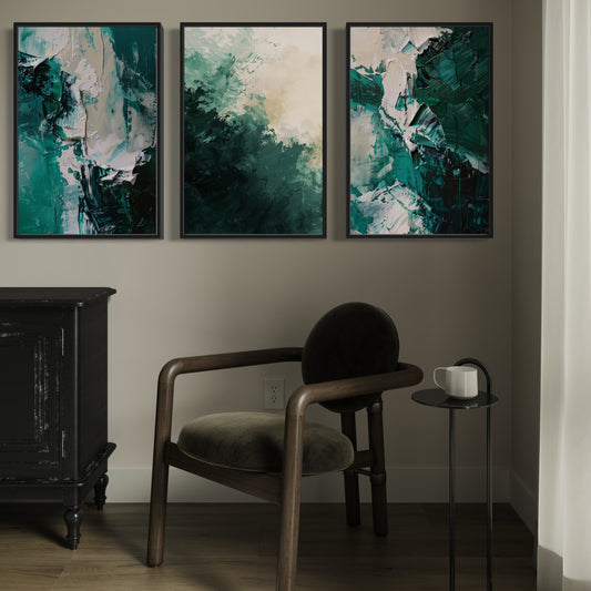 Set Of 3 French Velvet Canvas - Emerald Whispers